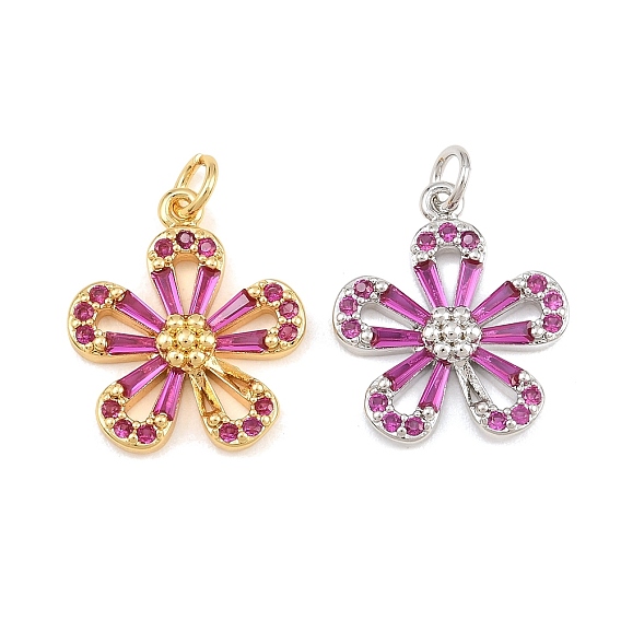 Brass Micro Pave Orchid Cubic Zirconia Pendants, Flower Charms, Rack Plating, Long-Lasting Plated, Lead Free & Cadmium Free