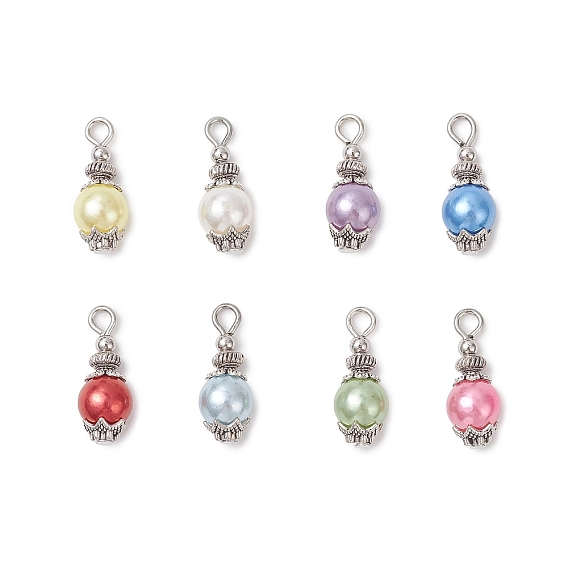 8шт. Акриловые подвески с имитацией жемчуга, круглые, с 201 нержавеющей сталью с тибетским стилем сплава