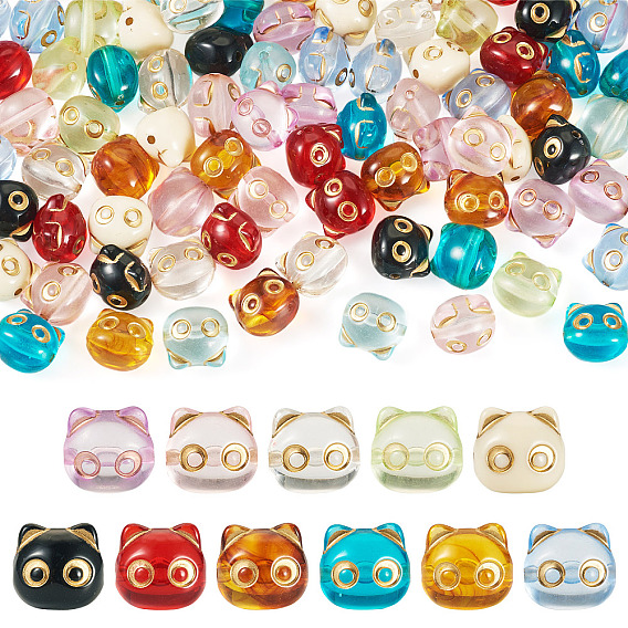 88 шт 11 цвета прозрачные акриловые бусины, кошка, золотой металл обвитыми