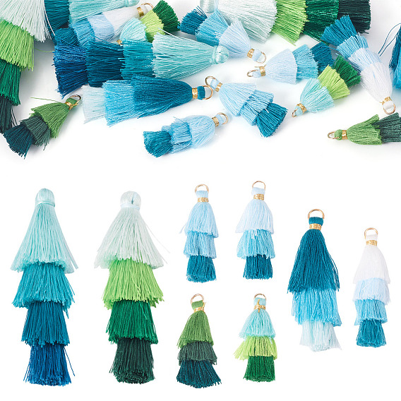 16шт. 8 стили поликоттон (полиэстер хлопок) подвески с кисточками, с железной фурнитурой, золотые
