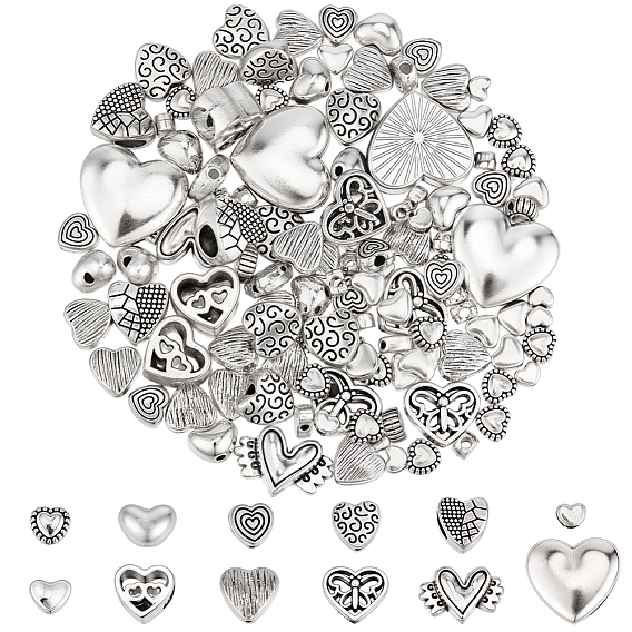 115 шт 12 стили бусины из сплава в тибетском стиле, сердце
