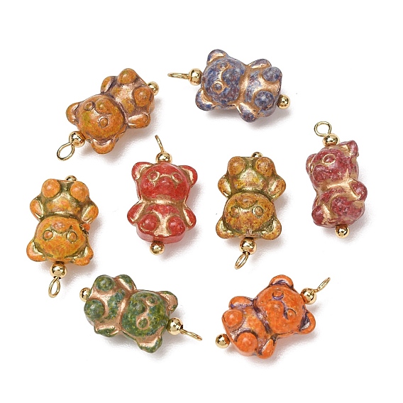 Peinture cuite et pendentifs en verre incrustés de métal doré, Pendentifs perlés Picasso, charme d'ours, avec des boucles de cuivre, réel 18 k plaqué or