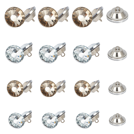 Glass Rhinestone Button, with Platinum Plated Iron Tray, Furniture Decorate, 1-Hole, Flat Round