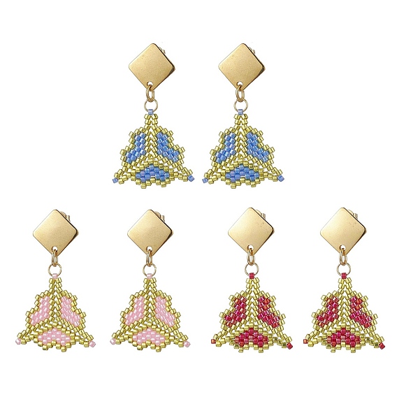 Бусины miyuki delica и 304 серьги-гвоздики из нержавеющей стали, с нейлоновой проволокой, клевер, золотые