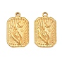 304 Stainless Steel Pendants, Rectangle with Sunburst Hand & Moon Charms, Ion Plating(IP)