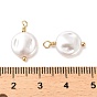 Pendentifs en plastique imitation perle abs, avec des apprêts en laiton plaqués or véritable, charme plat rond