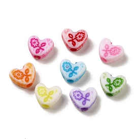 Opaque Acrylic Beads, Craft Style, Heart with Flower