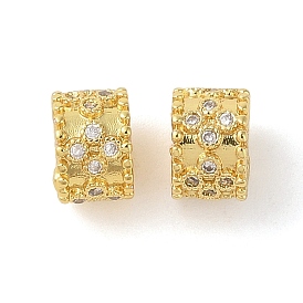 Rack Plating Brass Micro Pave Cubic Zirconia European Beads, Real 18K Gold Plated, Long-Lasting Plated, Cadmium Free & Lead Free, Large Hole Beads