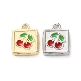 Rack Plating Alloy Enamel Pendants, Square with Cherry Charm