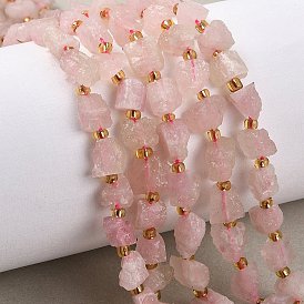 Сырой грубый натуральный розовый кварц бисер прядь, самородки, с бисером