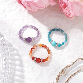 3Комплекты колец-бусин из натуральных и синтетических драгоценных камней для женщин, с латунной прокладки Rhinestone