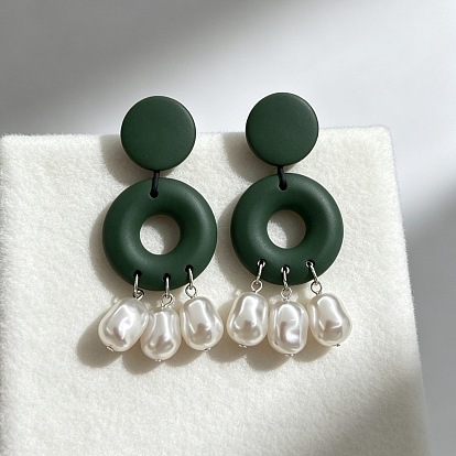 Pendientes de araña de perlas de imitación, anillo y lágrima, pendientes de madera para mujer