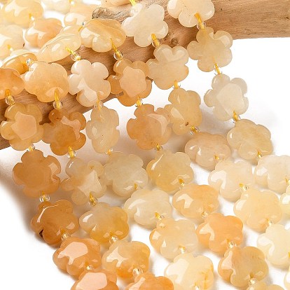 Natural Topaz Jade Beads Strands, 5-Petal Flower, with Seed Beads