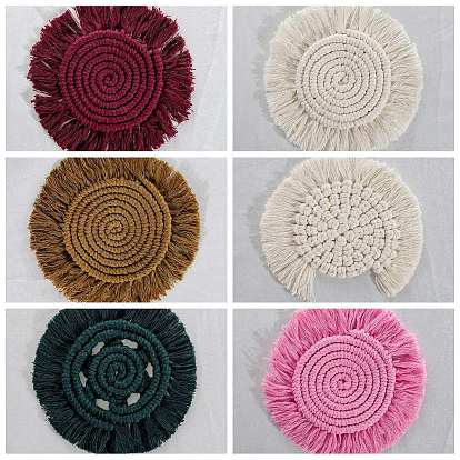 Cotton Macrame Cup Mats, Handmade Braided Tassel Coaster, Round