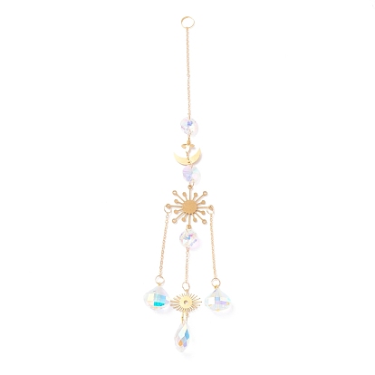Hanging Crystal Aurora Wind Chimes, with Prismatic Pendant and Snowflake-shaped Iron Link, for Home Window Chandelier Decoration