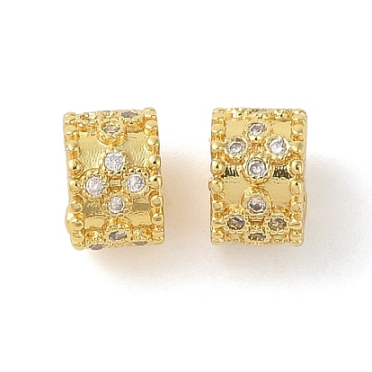 Rack Plating Brass Micro Pave Cubic Zirconia European Beads, Real 18K Gold Plated, Long-Lasting Plated, Cadmium Free & Lead Free, Large Hole Beads