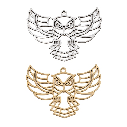Filigree 304 Stainless Steel Pendants, Owl Charms