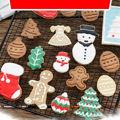 Plastic Cookie Fondant Stamper Set, Biscuit Cookie Stamp Impress, Christmas Theme Mixwd Shapes