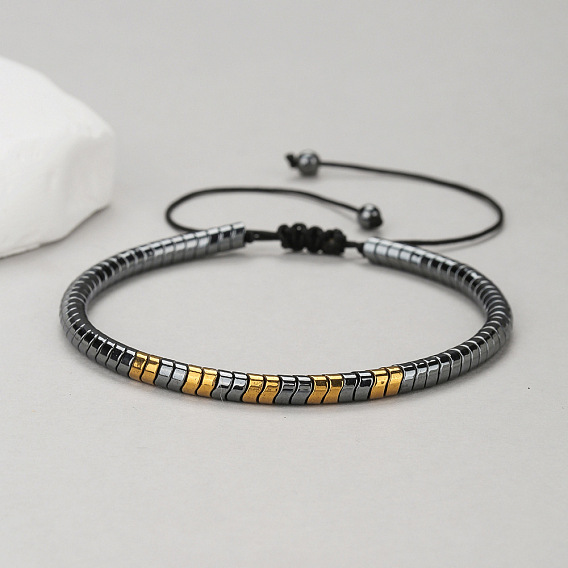 Двухцветные синтетические немагнитные гематитовые бусины, плетеные браслеты из бусин., регулируемые браслеты для женщин мужчин