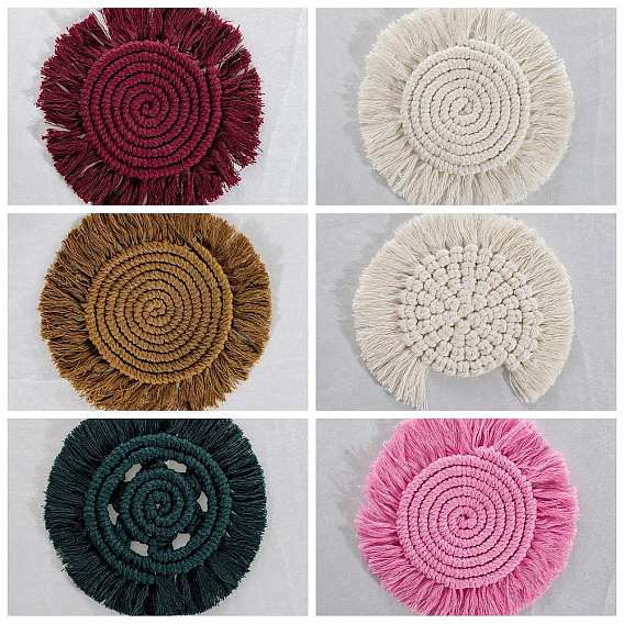 Cotton Macrame Cup Mats, Handmade Braided Tassel Coaster, Round