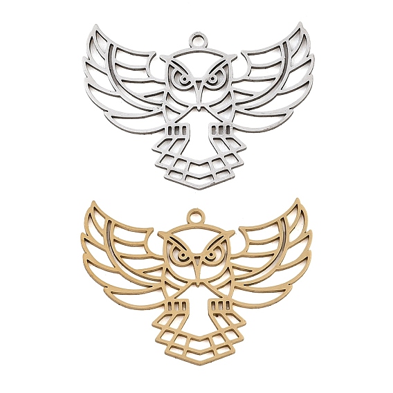 Filigree 304 Stainless Steel Pendants, Owl Charms