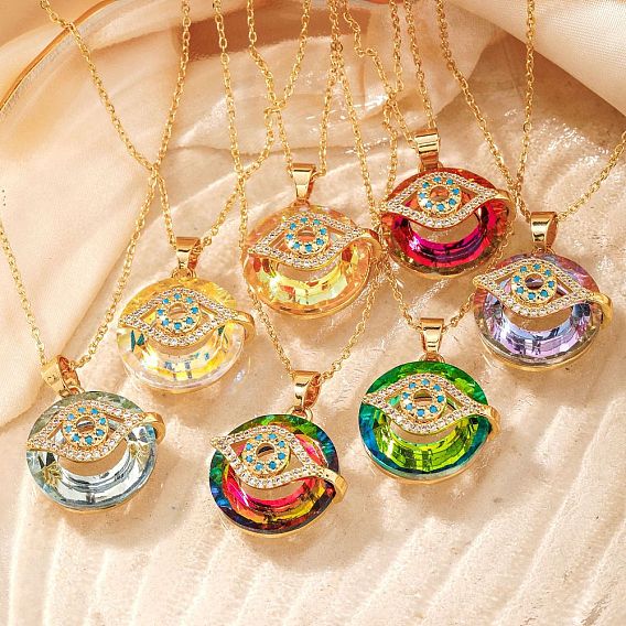 Латунные ожерелья со стеклянными подвесками от сглаза, с четким кубического циркония, винтажные счастливые ожерелья для ежедневного ношения, золотые
