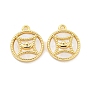 Brass Pave Shell Coin Charms, Flat Round with Ingo Charms