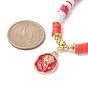 2Pcs 2 Style Alloy Enamel Flower Pendant Necklaces Set, with Polymer Clay Disc Beaded Chains