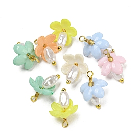 ABS Plastic Imitation Pearl Pendants, with Real 18K Gold Plated Brass Loops and Acrylic Beads
