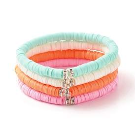 4шт. 4 цветные браслеты из полимерной глины hanamade heishi Surfer Stretch набор браслетов, опрятные браслеты для женщин