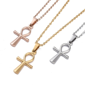 Ion Plating(IP) 304 Stainless Steel Cable Chain Necklaces, Cross Pendant Necklaces for Women