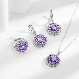 Комплект украшений из цветочной латуни с микропаве из кубических цирконий, серьги, ожерелья и кольца