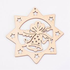 Undyed Wooden Pendants, Eight Pointed Star, for Christmas Theme