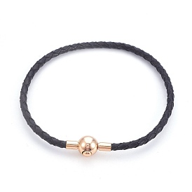 Geflochtenen Lederschnur Armband machen, mit Messing-Schließen, golden