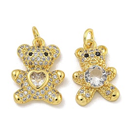 Rack Plating Brass Micro Pave Cubic Zirconia Pendants, Long-Lasting Plated, Cadmium Free & Lead Free, Bear