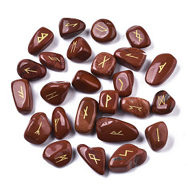 Natural Red Jasper Beads, Tumbled Stone, Healing Stones for Chakras Balancing, Crystal Therapy, Meditation, Reiki, Divination Stone, No Hole/Undrilled, Nuggets with Runes/Futhark/Futhorc