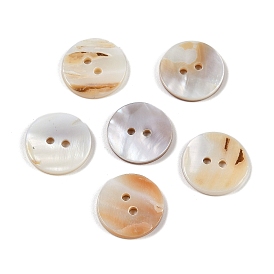 Boutons de nacre d'eau douce, 2-trou, plat rond