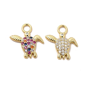 Rack Plating Brass Micro Pave Cubic Zirconia Pendants, Cadmium Free & Lead Free, Long-Lasting Plated, Sea Turtle Charm, Real 18K Gold Plated
