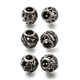 304 Stainless Steel European Beads, Large Hole Beads, Round