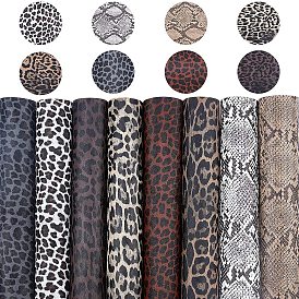 PU Leather Self-adhesive Fabric Sheet, Rectangle, Leopard Print & Snakeskin Pattern, for Making Hair Bows and Earrings