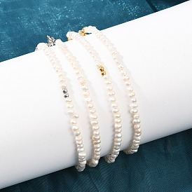 Ожерелья из натурального пресноводного жемчуга, картофеля и латунных бусин, без кадмия и без свинца, стойки покрытие, долговечный, белые