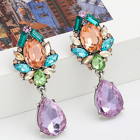 Sparkling Alloy Diamond Drop Earrings with Glass Gems for Fashionable Women
