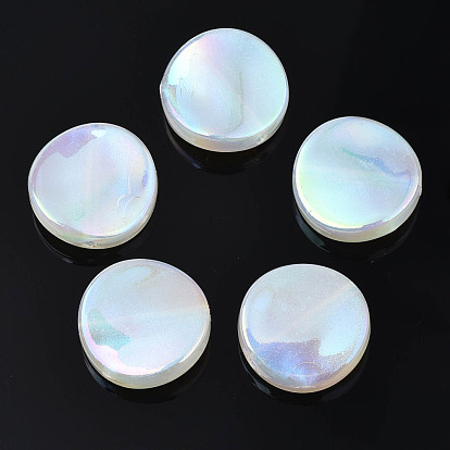 Rainbow Iridescent Plating Acrylic Beads, Glitter Beads, Flat Round