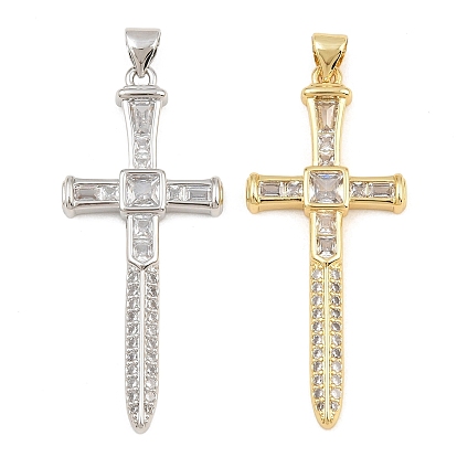 Pendentifs en laiton zircon cubique transparent, breloques en forme d'épée en forme de croix, sans cadmium et sans plomb