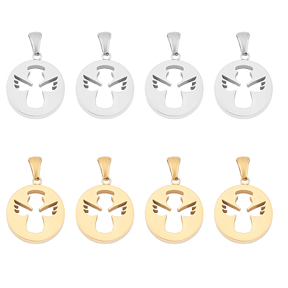 Pendentifs en acier inoxydable, creux, polissage manuel, plat rond avec l'ange