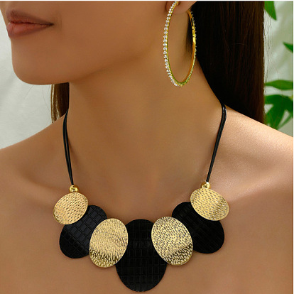 Комплекты из овальных серег-колец и ожерелий из сплава, наборы украшений из пластиковой восковой веревки