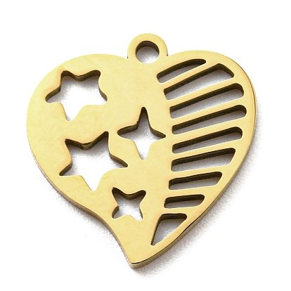 Ion Plating(IP) 316L Surgical Stainless Steel Pendants, Nickel Free, Laser Cut, Heart with Star Charm