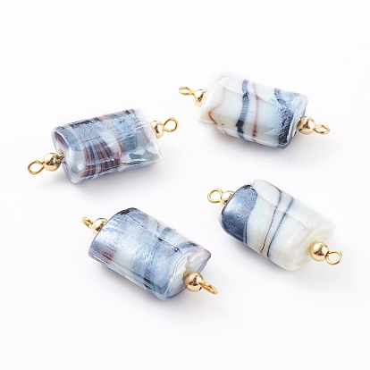 Handmade Lampwork Pearlized beads Links Connectors, with Iron Loops, Rectangle