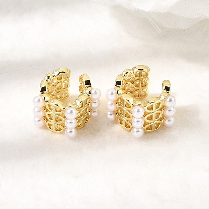 Латунь манжеты серьги, с абс пластмассовой имитационной жемчужиной, без кадмия и без свинца, долговечный, стойки покрытие, c-образный