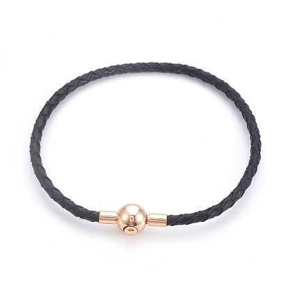 Geflochtenen Lederschnur Armband machen, mit Messing-Schließen, golden